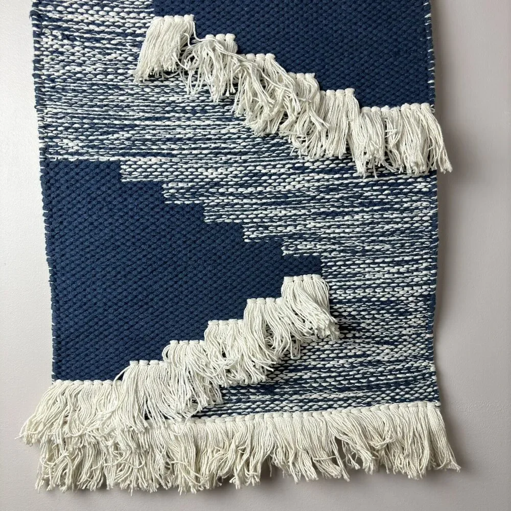 Bohemian Blue And White Fringed Wall Hanging